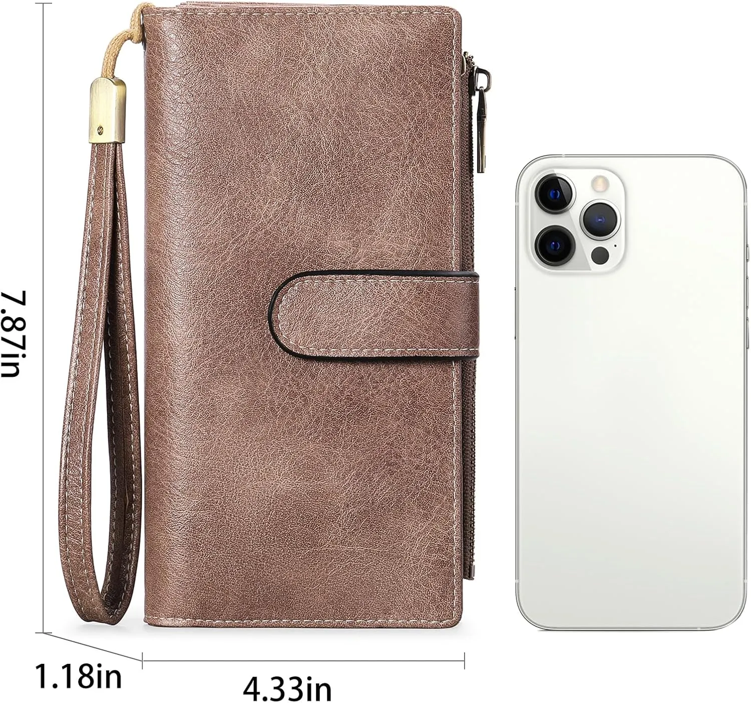 GOIACII Womens Wallets Large Capacity Credit Card Holder Rfid Wallet Women Double Zipper Pocket Leather Bifold Ladies Wristlet Clutch Wallet
