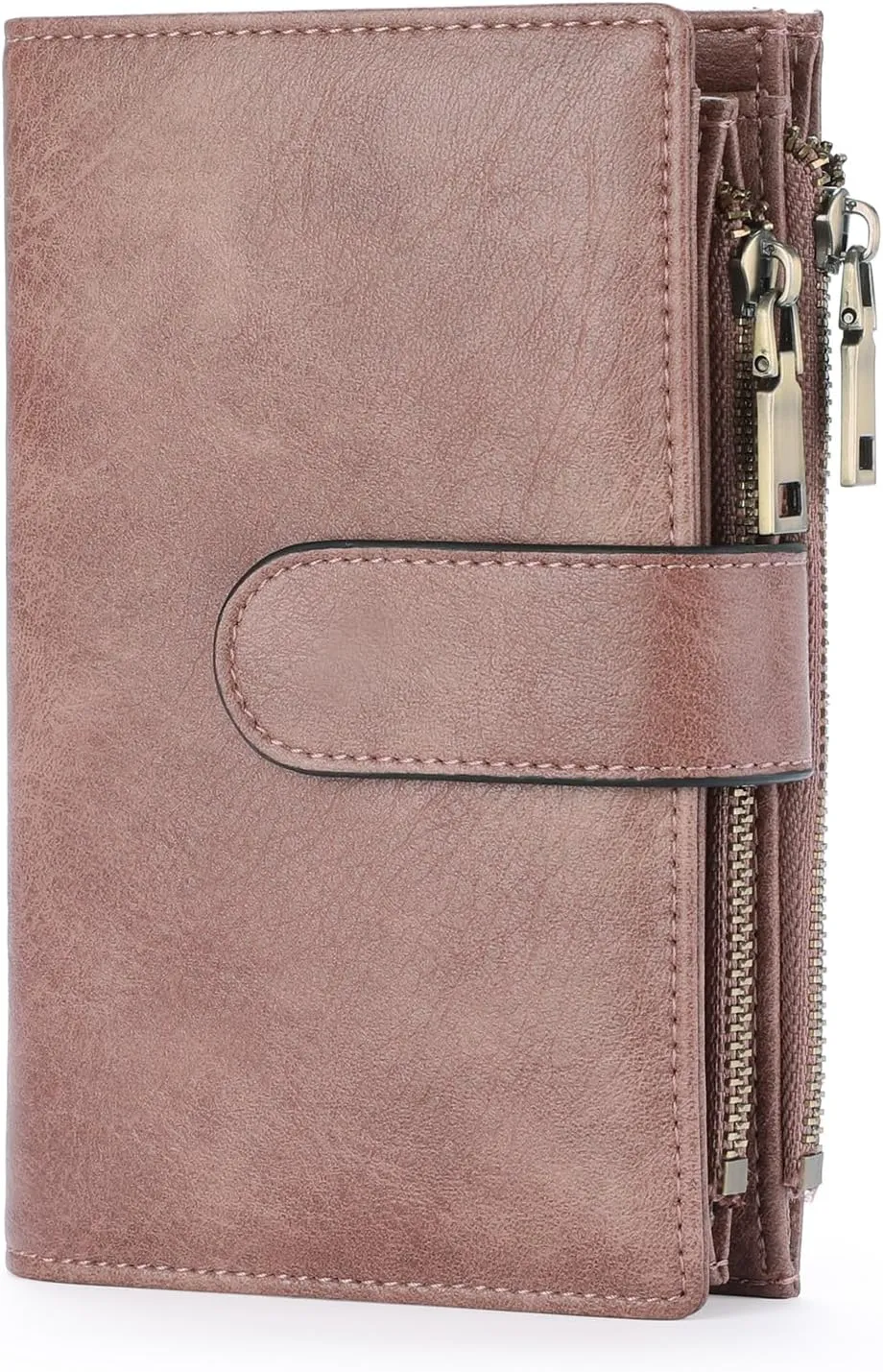 GOIACII Womens Wallets Rfid Credit Card Holder with 2 Zipper Pockets, 3 ID Windows Ladies Purse Leather
