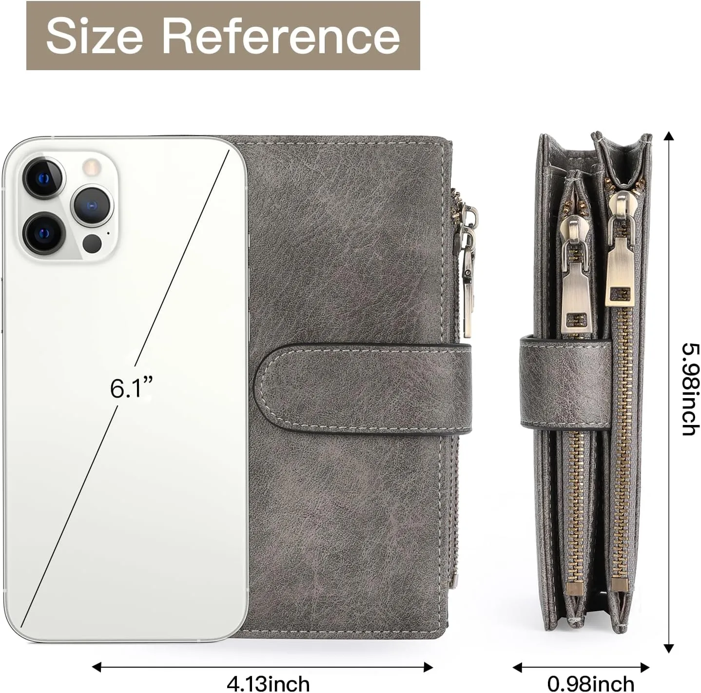 GOIACII Womens Wallets Rfid Credit Card Holder with 2 Zipper Pockets, 3 ID Windows Ladies Purse Leather