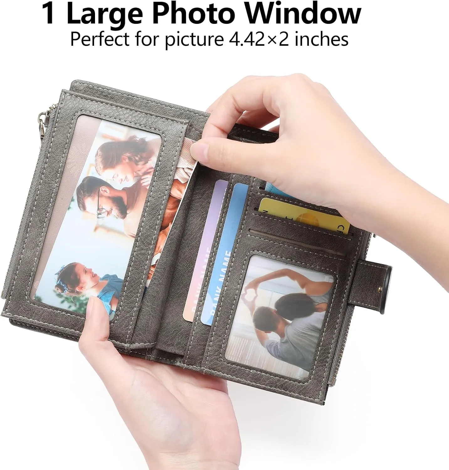 GOIACII Womens Wallets Rfid Credit Card Holder with 2 Zipper Pockets, 3 ID Windows Ladies Purse Leather