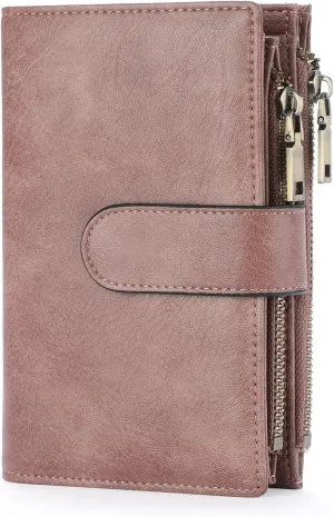 GOIACII Womens Wallets Rfid Credit Card Holder with 2 Zipper Pockets, 3 ID Windows Ladies Purse Leather