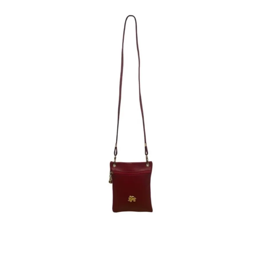 Gold Elephant Charm Red Faux Leather Crossbody Bag with Adjustable Strap Sz S