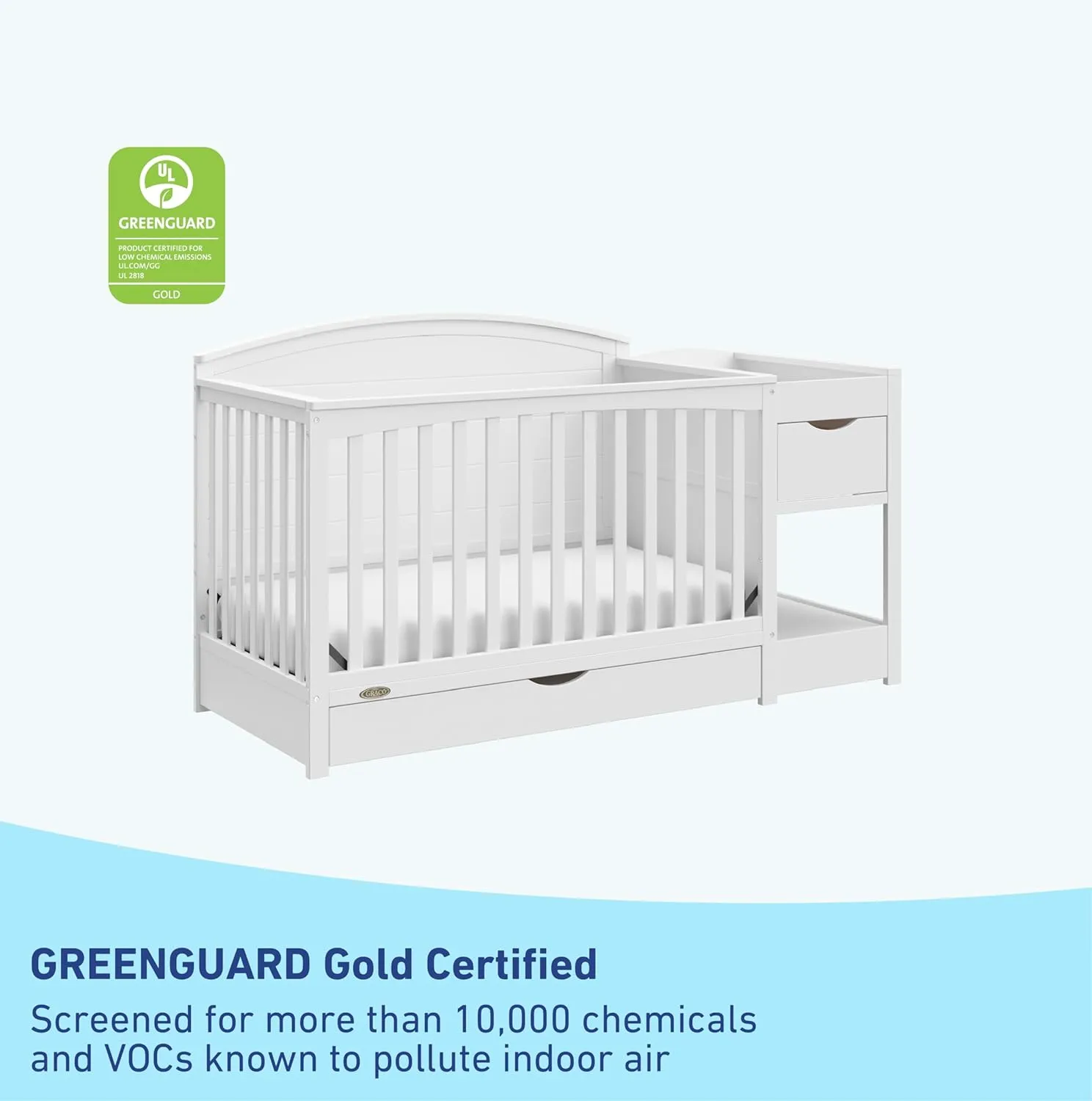 Graco Bellwood 5-in-1 Convertible Crib & Changer with Drawer (White) - GREENGUARD Gold Certified, Full-Size Storage Drawer, Converts to Toddler Bed and Full-Size Bed