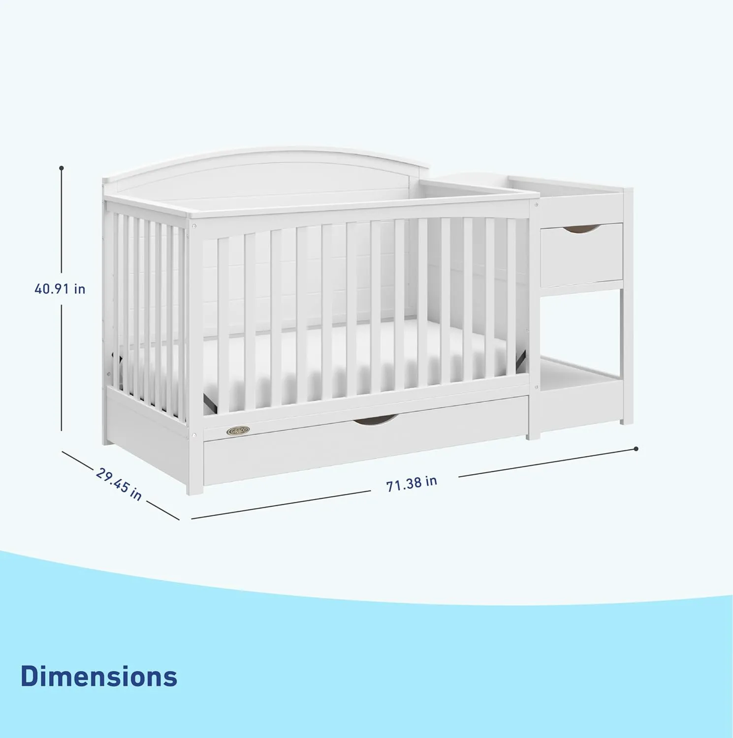 Graco Bellwood 5-in-1 Convertible Crib & Changer with Drawer (White) - GREENGUARD Gold Certified, Full-Size Storage Drawer, Converts to Toddler Bed and Full-Size Bed