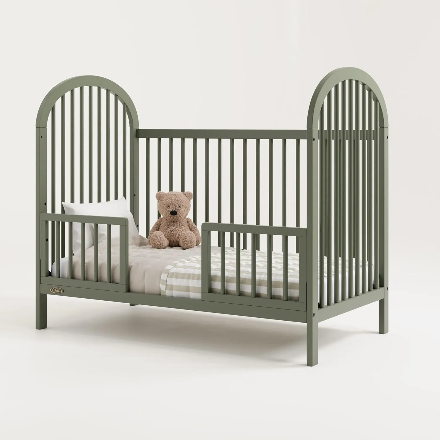 Graco Olivia 3-in-1 Convertible Crib (Olive) – GREENGUARD Gold Certified, Converts to Daybed and Toddler Bed, Fits Standard Full-Size Crib Mattress, Adjustable Mattress Height, Easy-to-Match Style