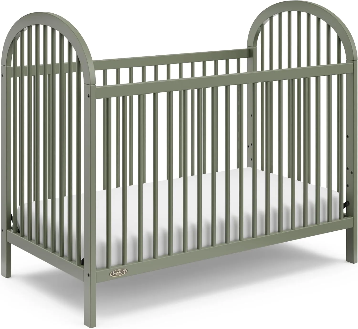 Graco Olivia 3-in-1 Convertible Crib (Olive) – GREENGUARD Gold Certified, Converts to Daybed and Toddler Bed, Fits Standard Full-Size Crib Mattress, Adjustable Mattress Height, Easy-to-Match Style