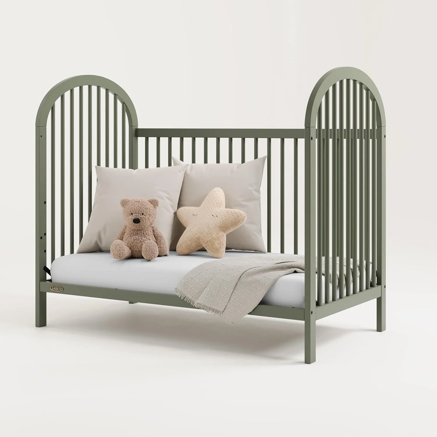 Graco Olivia 3-in-1 Convertible Crib (Olive) – GREENGUARD Gold Certified, Converts to Daybed and Toddler Bed, Fits Standard Full-Size Crib Mattress, Adjustable Mattress Height, Easy-to-Match Style