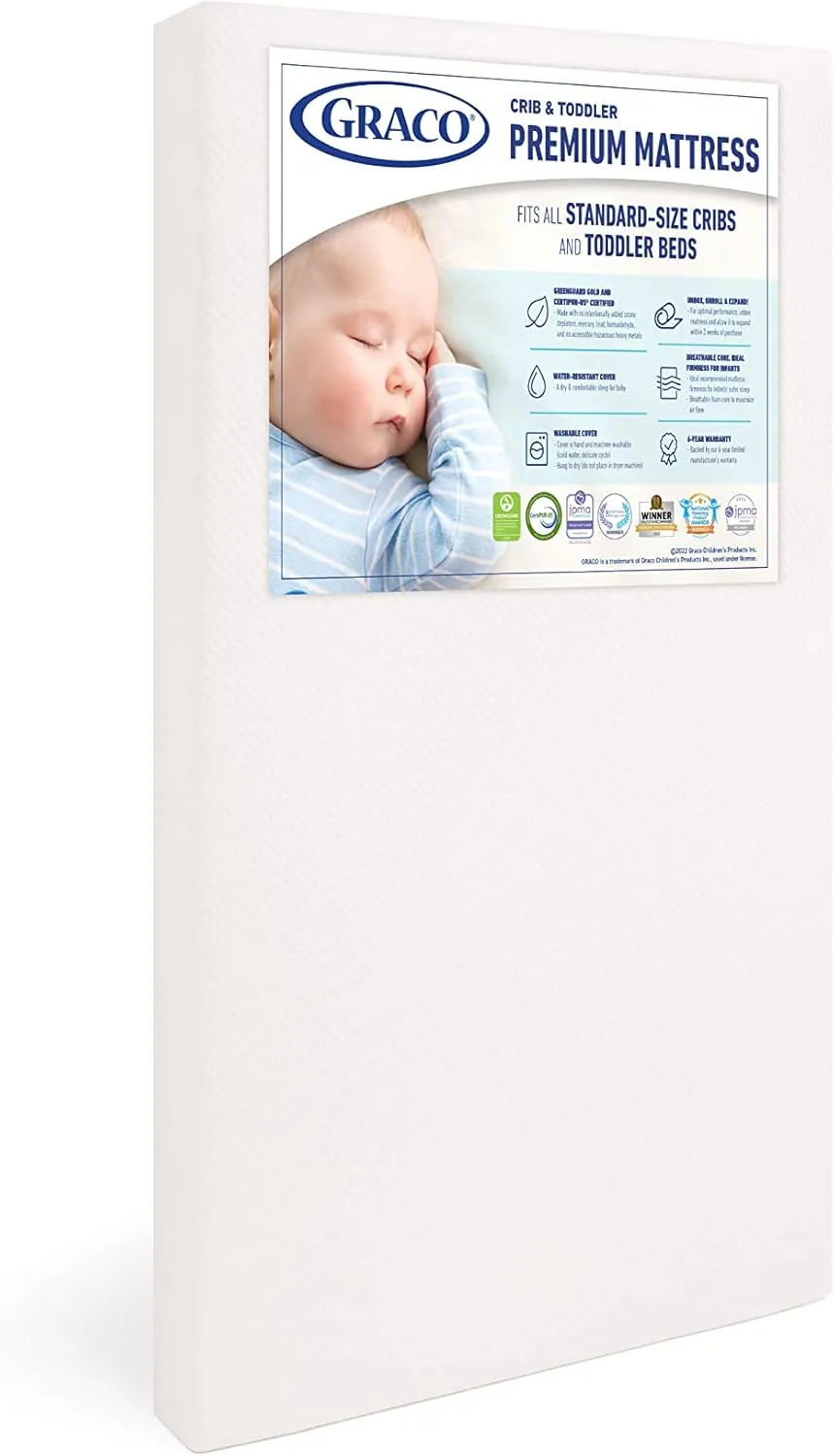 Graco Theo Crib and Mattress Nursery Essentials Pack (Pebble Gray) – GREENGUARD Gold Certified Baby Crib & Crib Mattress, Cribs with Mattress Included, Convertible Crib, Baby Mattresses for Crib