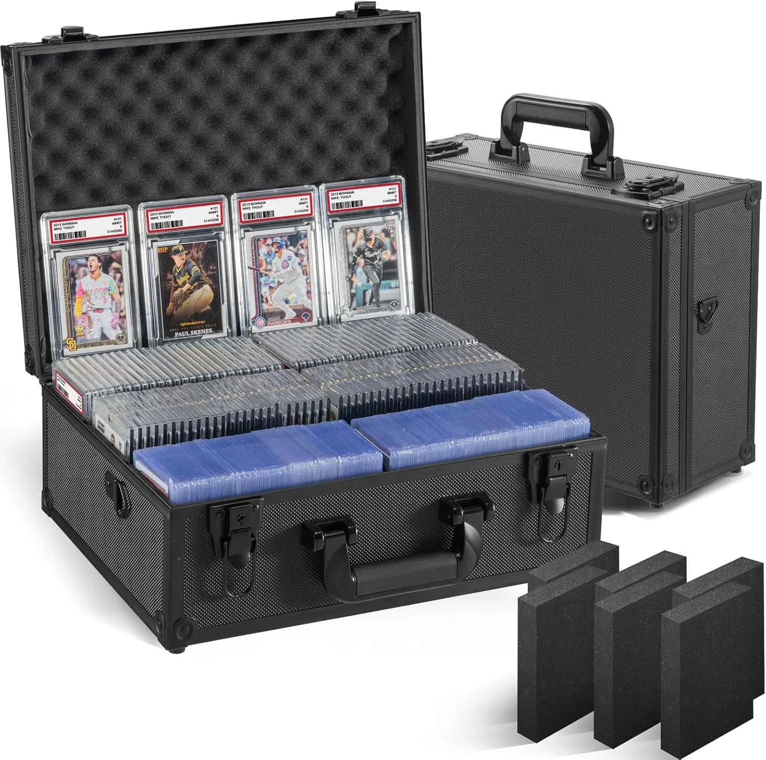 Graded Card Storage Box, Trading Cards Slab Carrying Case, 6 Row Black Hard Sports Cards Holder Boxes with 6 Dividers Fits for PSA BGS SGC Top Loaders Collection