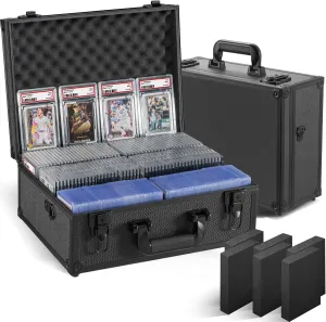 Graded Card Storage Box, Trading Cards Slab Carrying Case, 6 Row Black Hard Sports Cards Holder Boxes with 6 Dividers Fits for PSA BGS SGC Top Loaders Collection