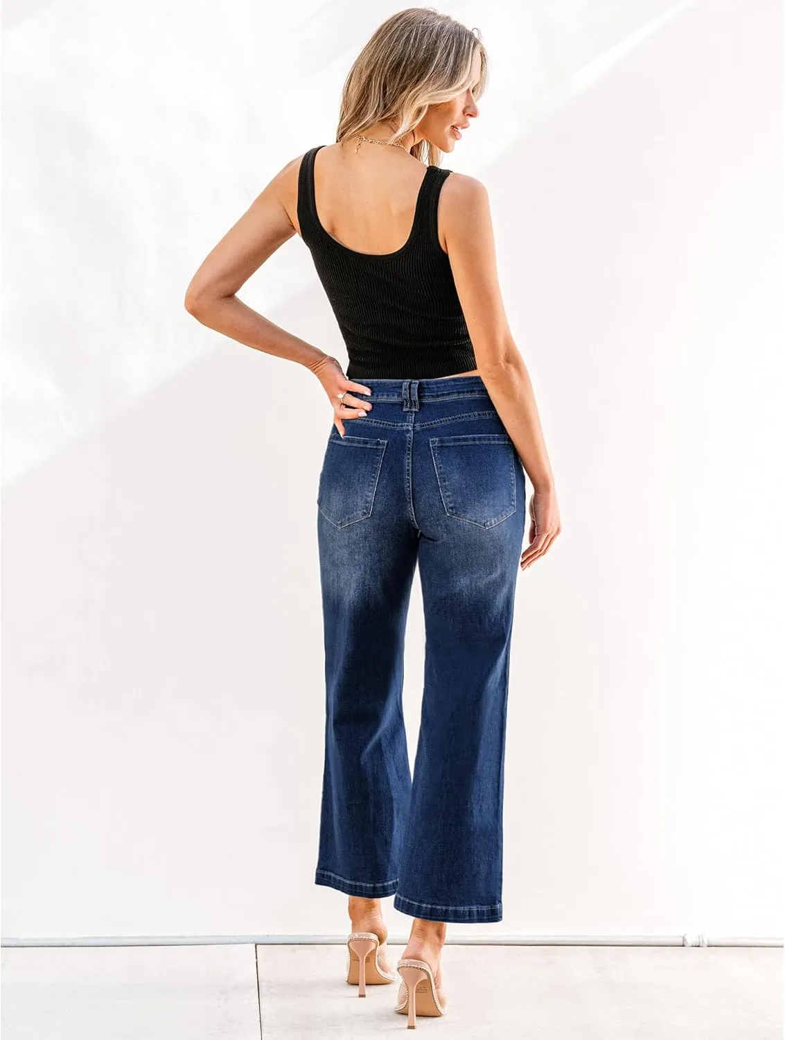 GRAPENT Womens Flare Jeans High Waisted Wide Leg Baggy Jean for Women Stretch Denim Pants