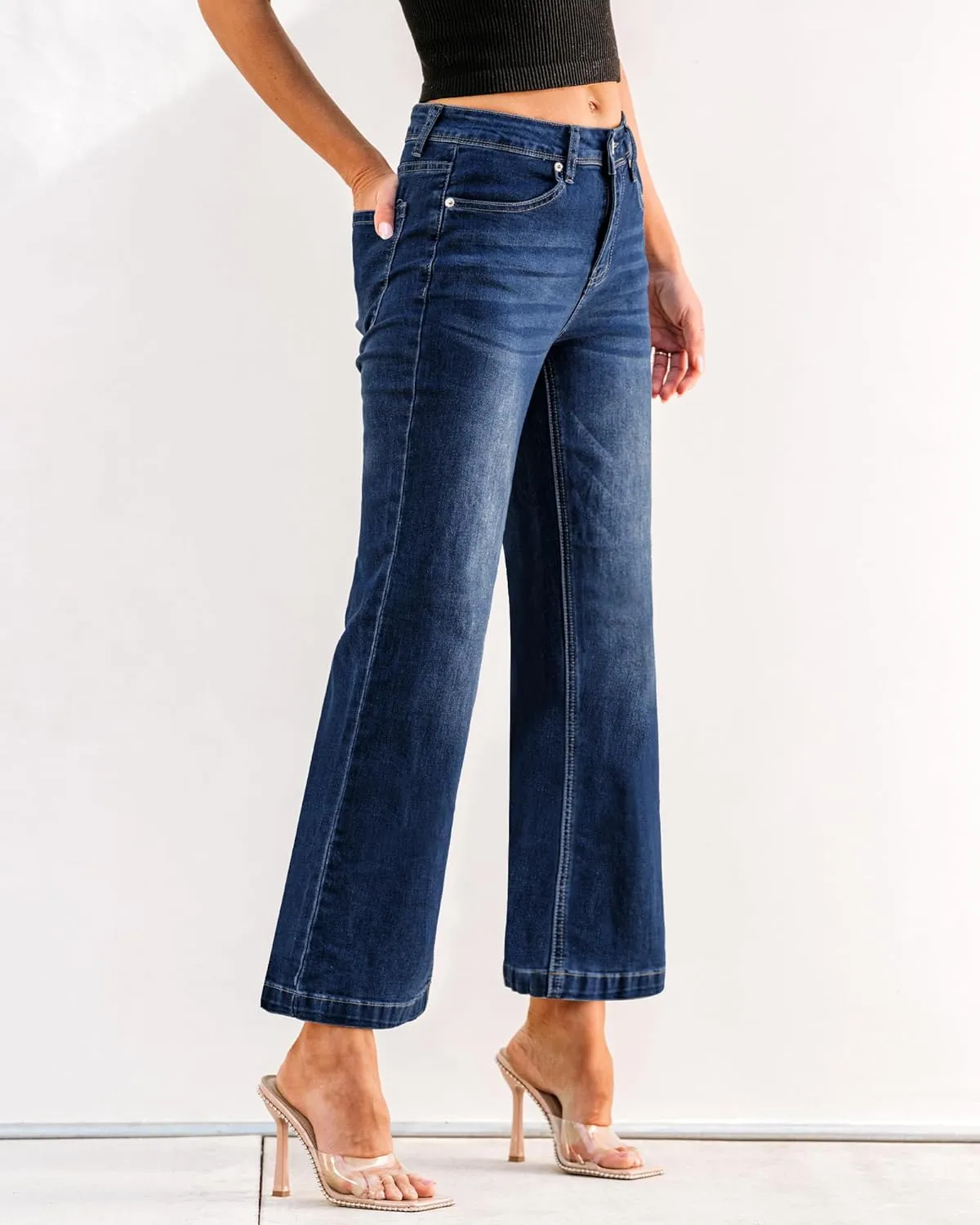 GRAPENT Womens Flare Jeans High Waisted Wide Leg Baggy Jean for Women Stretch Denim Pants