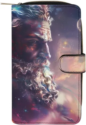 Greek God Zeus Universe Leather Wallets for Men Women Zipped Clutch Purse Travel Handbag Card Case Wallet