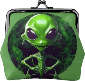 Green alien print Coin Purse with Kiss Lock Buckle Small Change Purse Card Holder Coin Pouch for Women