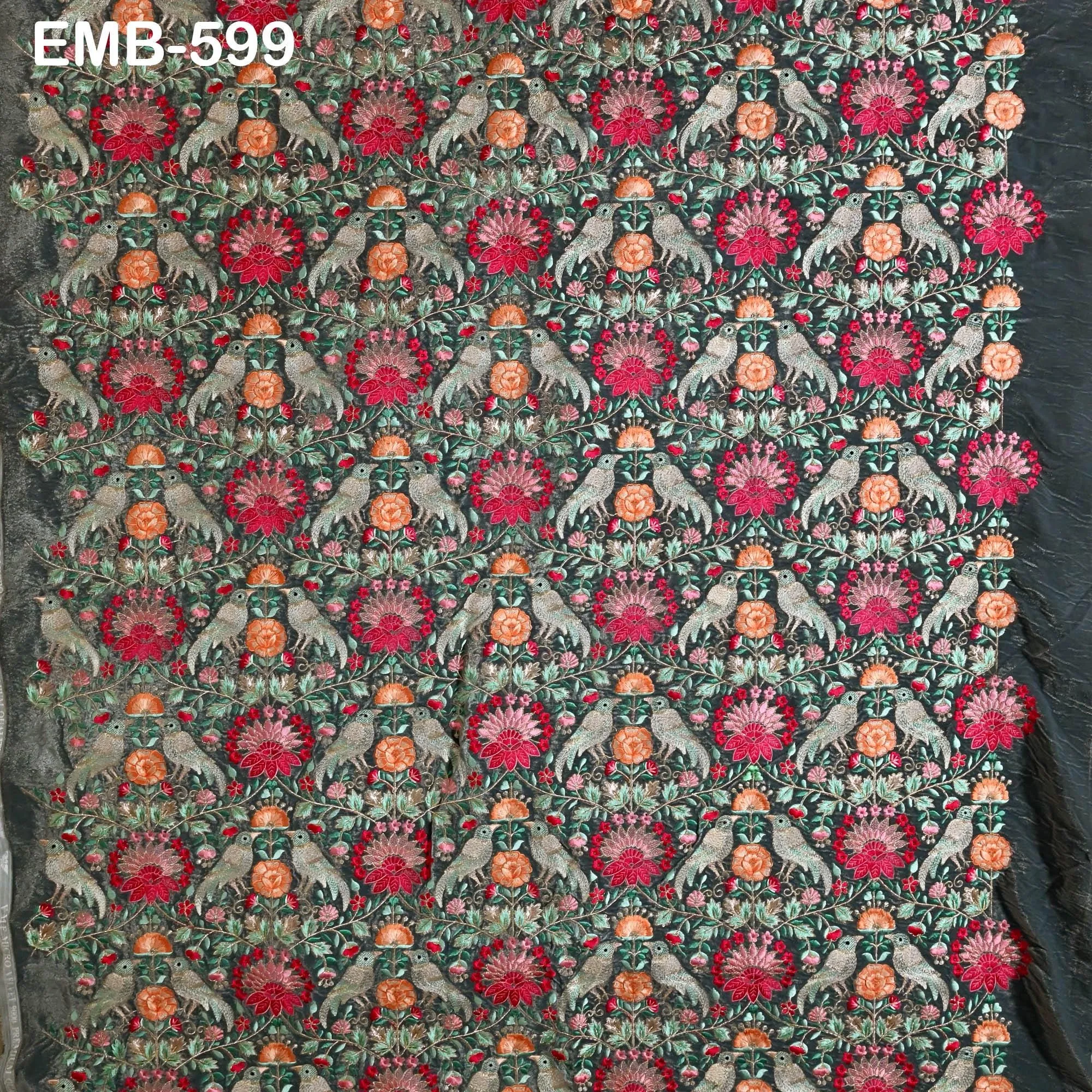 Grey Indian Embroidered Velvet Fabric by the yard Sewing DIY Crafting Wedding Dress Costumes Doll Bags Cushion Covers Table Runner Quilting