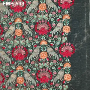 Grey Indian Embroidered Velvet Fabric by the yard Sewing DIY Crafting Wedding Dress Costumes Doll Bags Cushion Covers Table Runner Quilting