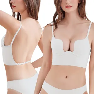 GTETKDE Women Sexy Deep V Neck Backless Bra Push Up Low Back Bras with Spaghetti Strap Convertible Bra Wire Lifting Bralette