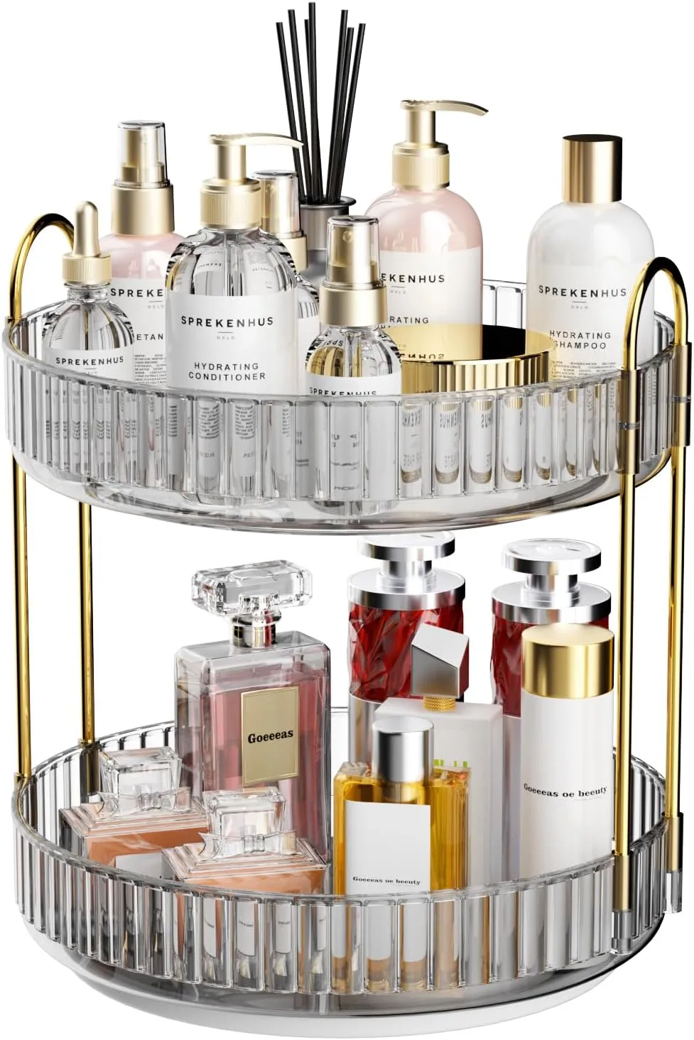 GTI 360° Rotating Makeup Organizer, 2 Tier Bathroom Counter Organizer,Large Capacity Perfume Cosmetics Skincare Vanity Organizers, Dresser Spinning Countertop Organizer and Storage for Women (Gray)