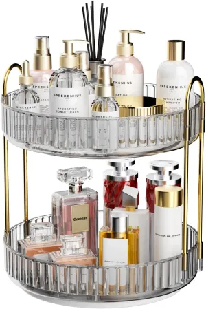 GTI 360° Rotating Makeup Organizer, 2 Tier Bathroom Counter Organizer,Large Capacity Perfume Cosmetics Skincare Vanity Organizers, Dresser Spinning Countertop Organizer and Storage for Women (Gray)