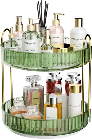 GTI 360° Rotating Makeup Organizer, 2 Tier Bathroom Counter Organizer,Large Capacity Perfume Cosmetics Skincare Vanity Organizers, Dresser Spinning Countertop Organizer and Storage for Women (Green)