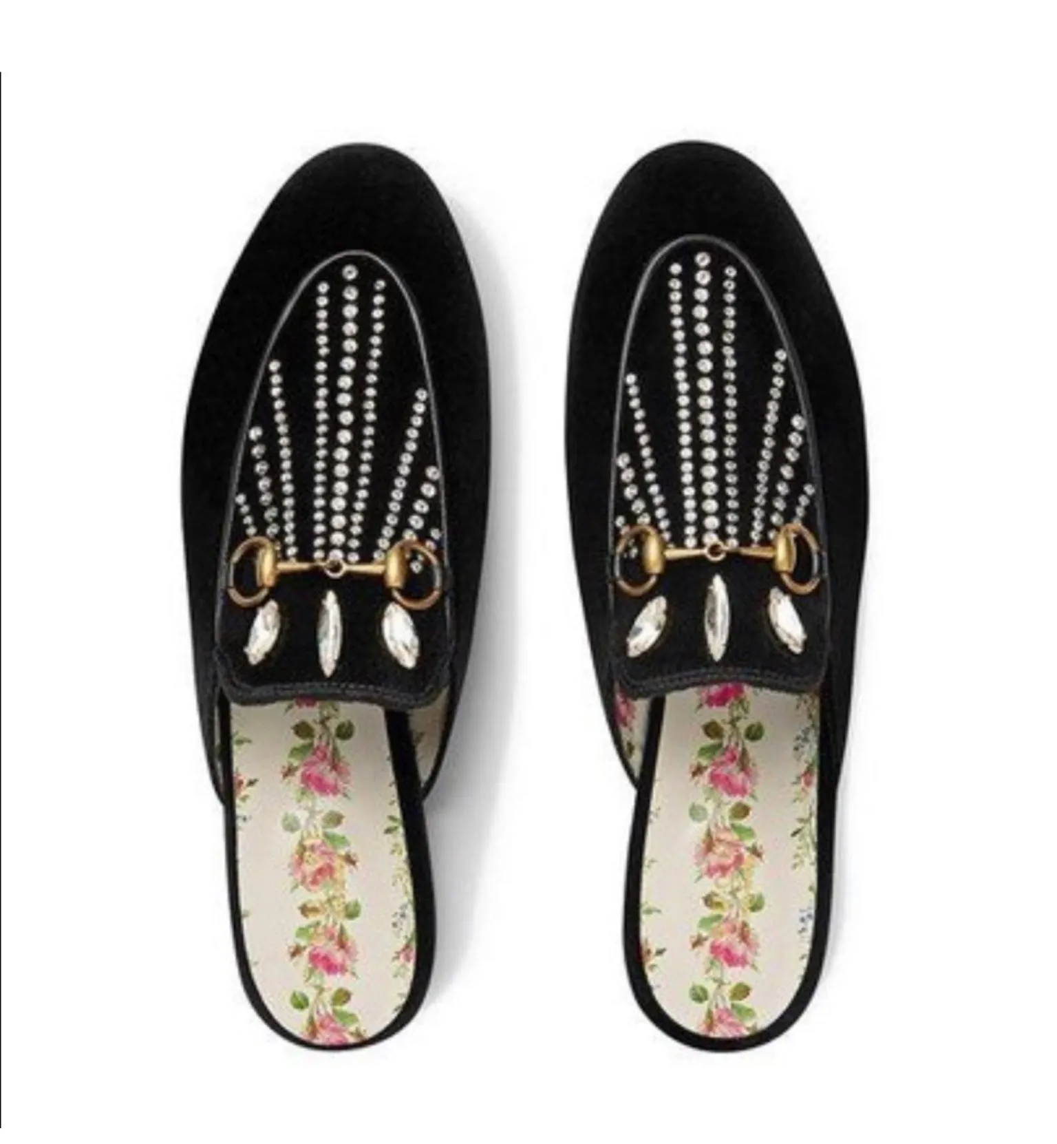 Gucci Horsebit Princetown Crystal Embellished Velvet Slippers