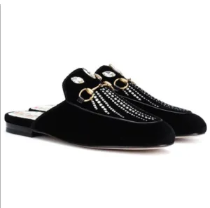 Gucci Horsebit Princetown Crystal Embellished Velvet Slippers