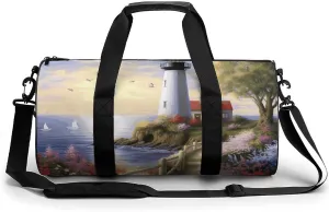 Gym Bag for Men Women Lighthouse Diamond Painting Duffel Bag Overnight Bag with Compartment Gym Sackpac