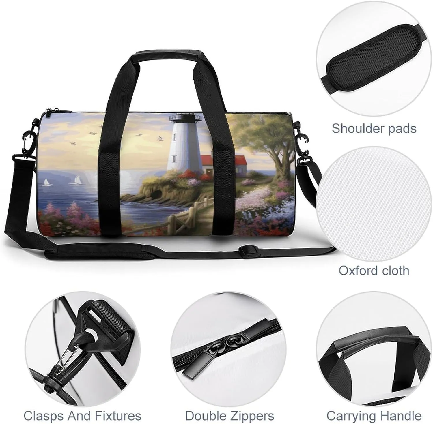 Gym Bag for Men Women Lighthouse Diamond Painting Duffel Bag Overnight Bag with Compartment Gym Sackpac