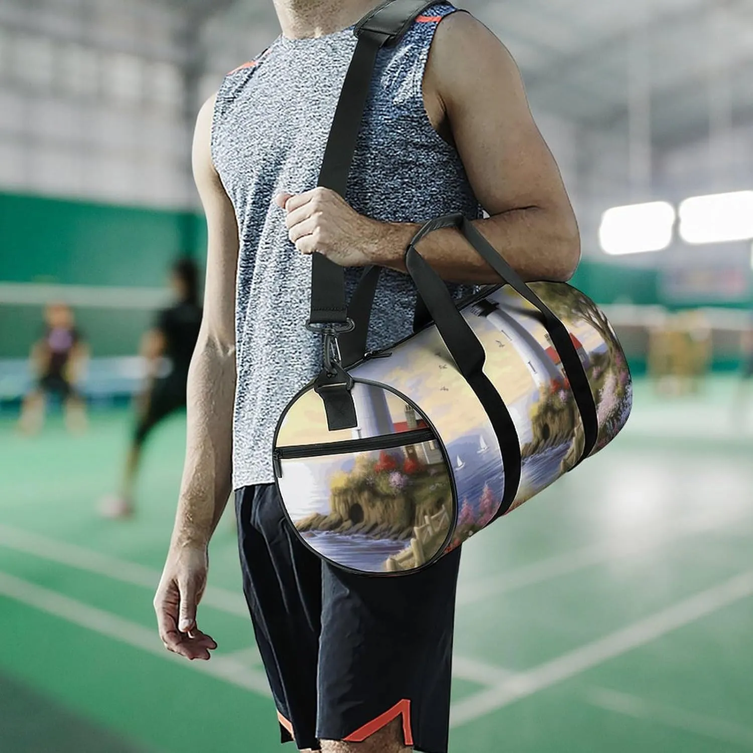 Gym Bag for Men Women Lighthouse Diamond Painting Duffel Bag Overnight Bag with Compartment Gym Sackpac