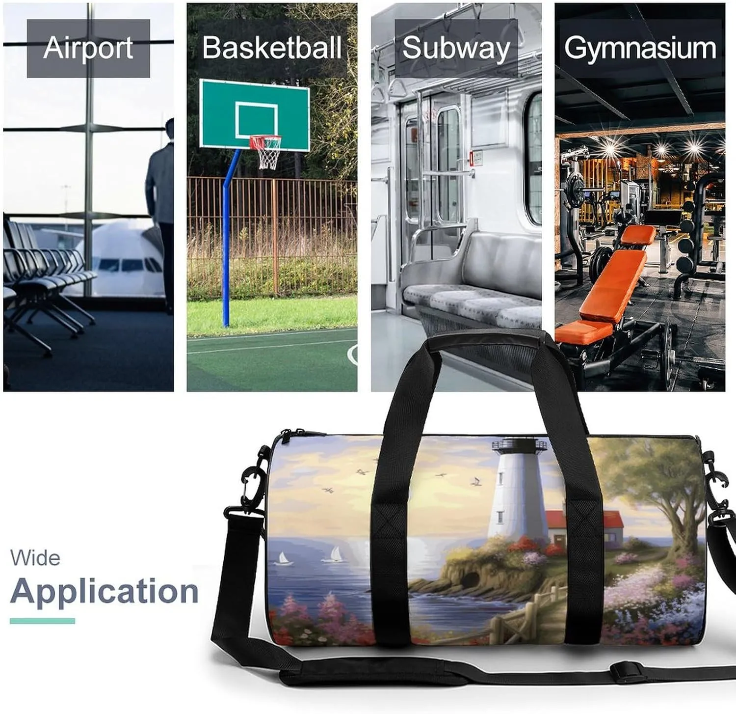 Gym Bag for Men Women Lighthouse Diamond Painting Duffel Bag Overnight Bag with Compartment Gym Sackpac