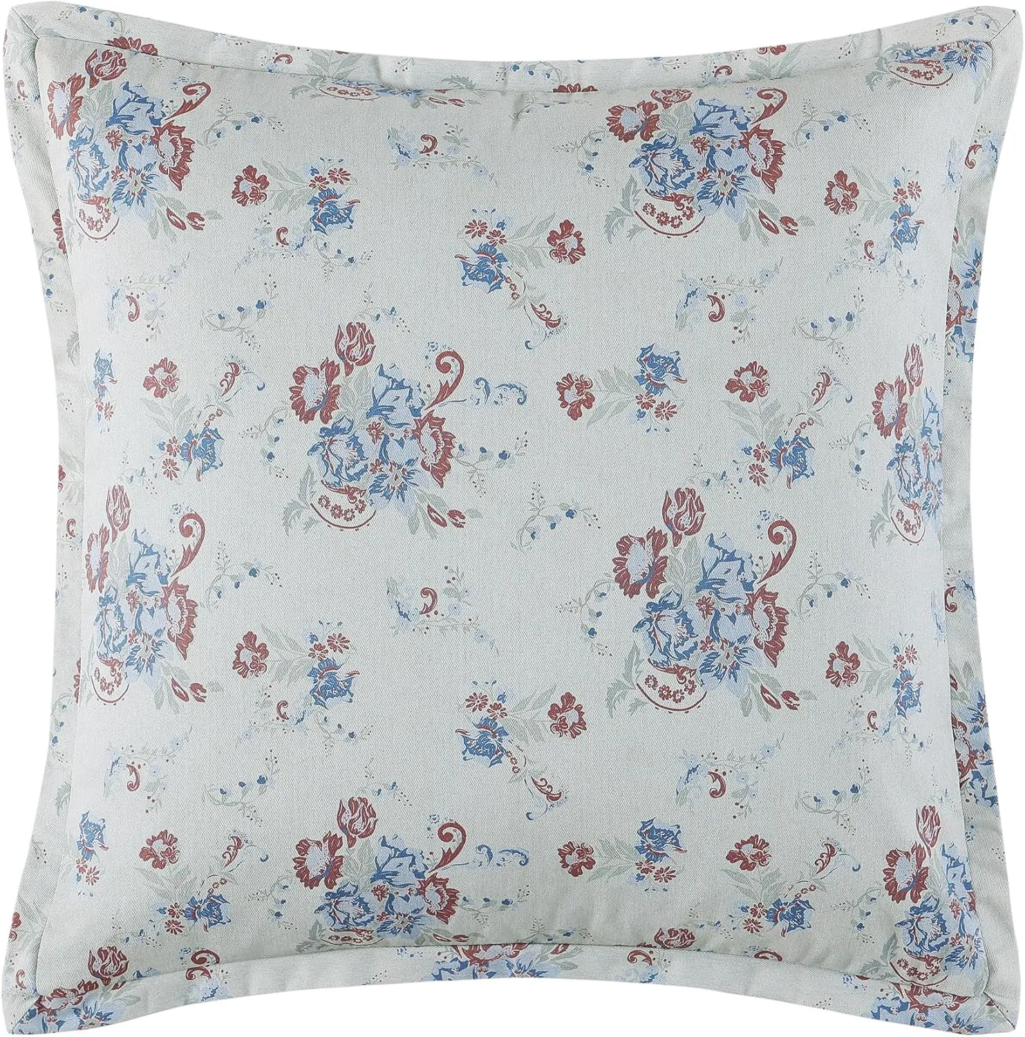 H HIEND ACCENTS Tasha Polizzi for Paseo Road Rosabel Euro Sham, 27x27 inch, Washed Denim, Blue Red Sage Floral Print, Southwestern Western Pillow Cover