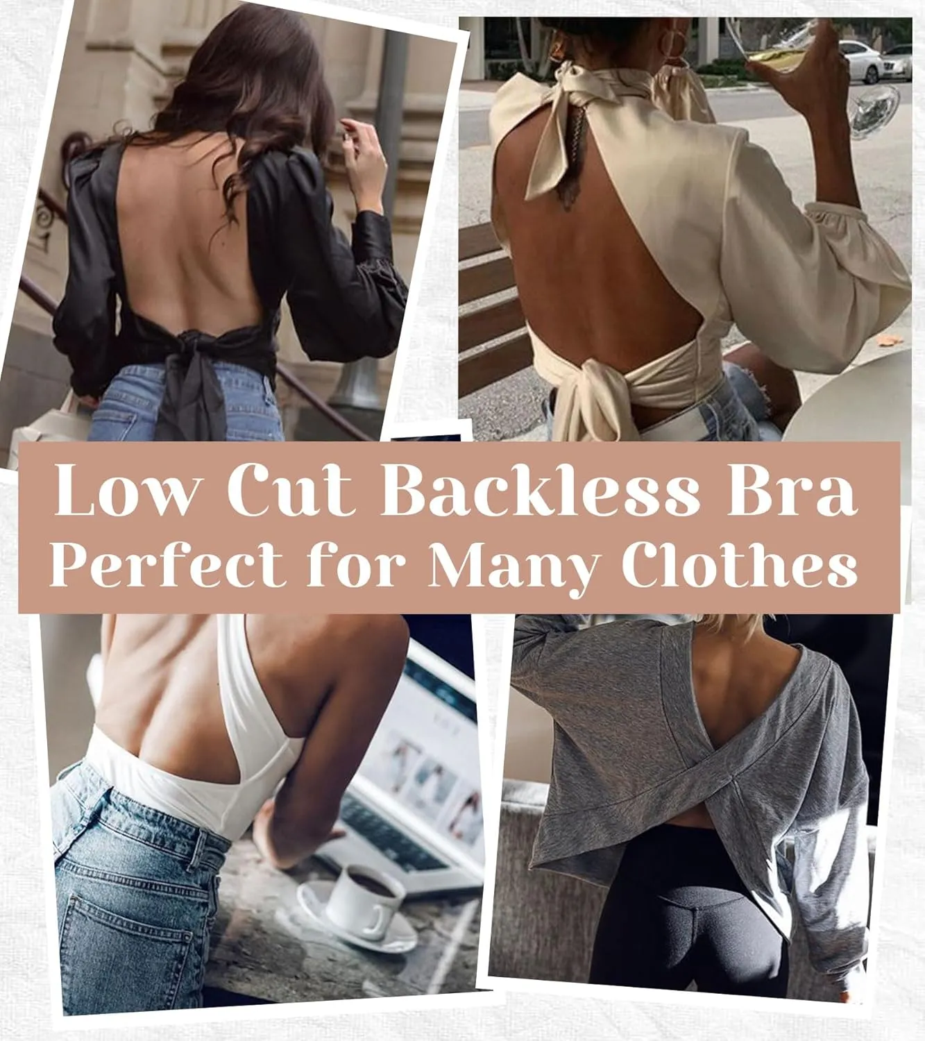 HACI Plunge U Neckline Backless Bra Push Up Deep V Padded Low Cut for Support