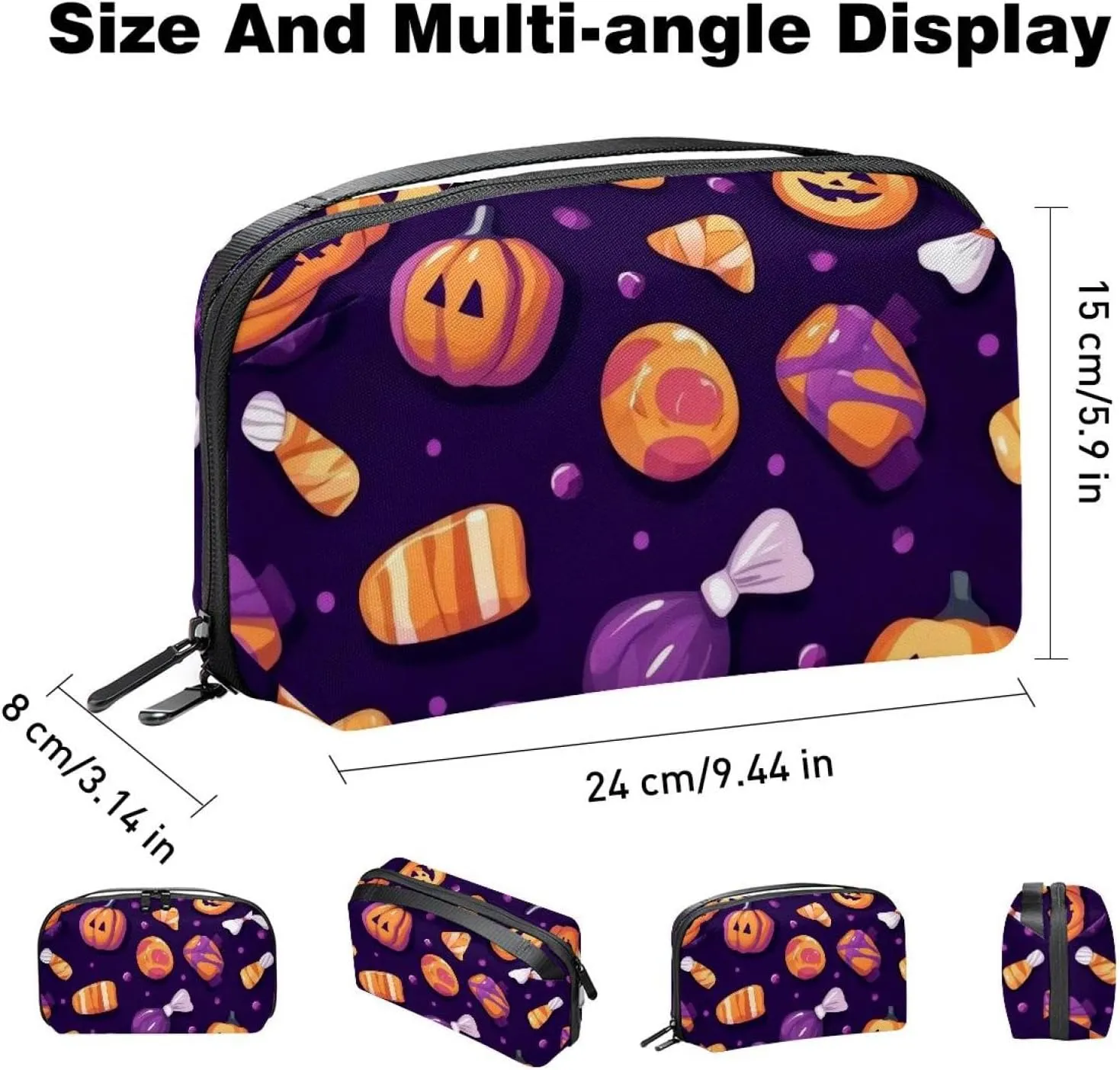 Halloween Sweets Elements on Purple Background Electronics Organizer, Cord Cable Storage Bag Waterproof for Home Travelling, Electronic Accessories Case for Charge Mouse USB SD Card Hard Drives