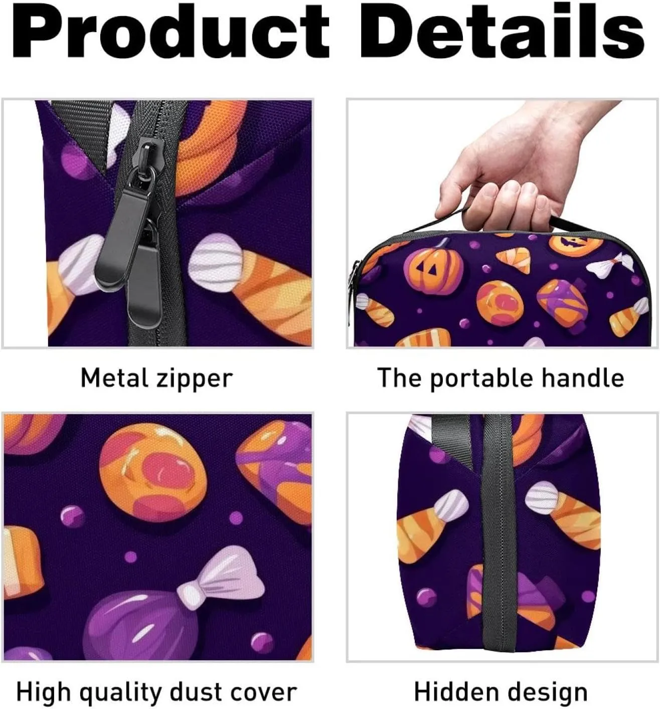 Halloween Sweets Elements on Purple Background Electronics Organizer, Cord Cable Storage Bag Waterproof for Home Travelling, Electronic Accessories Case for Charge Mouse USB SD Card Hard Drives