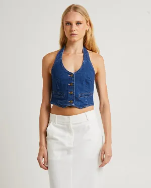 Halter Denim Vest Stone Organic