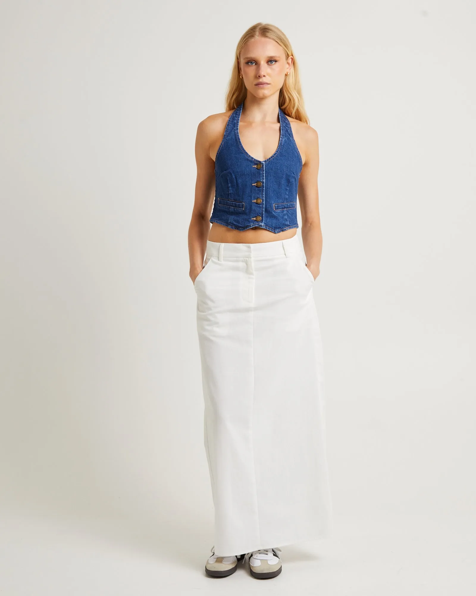 Halter Denim Vest Stone Organic