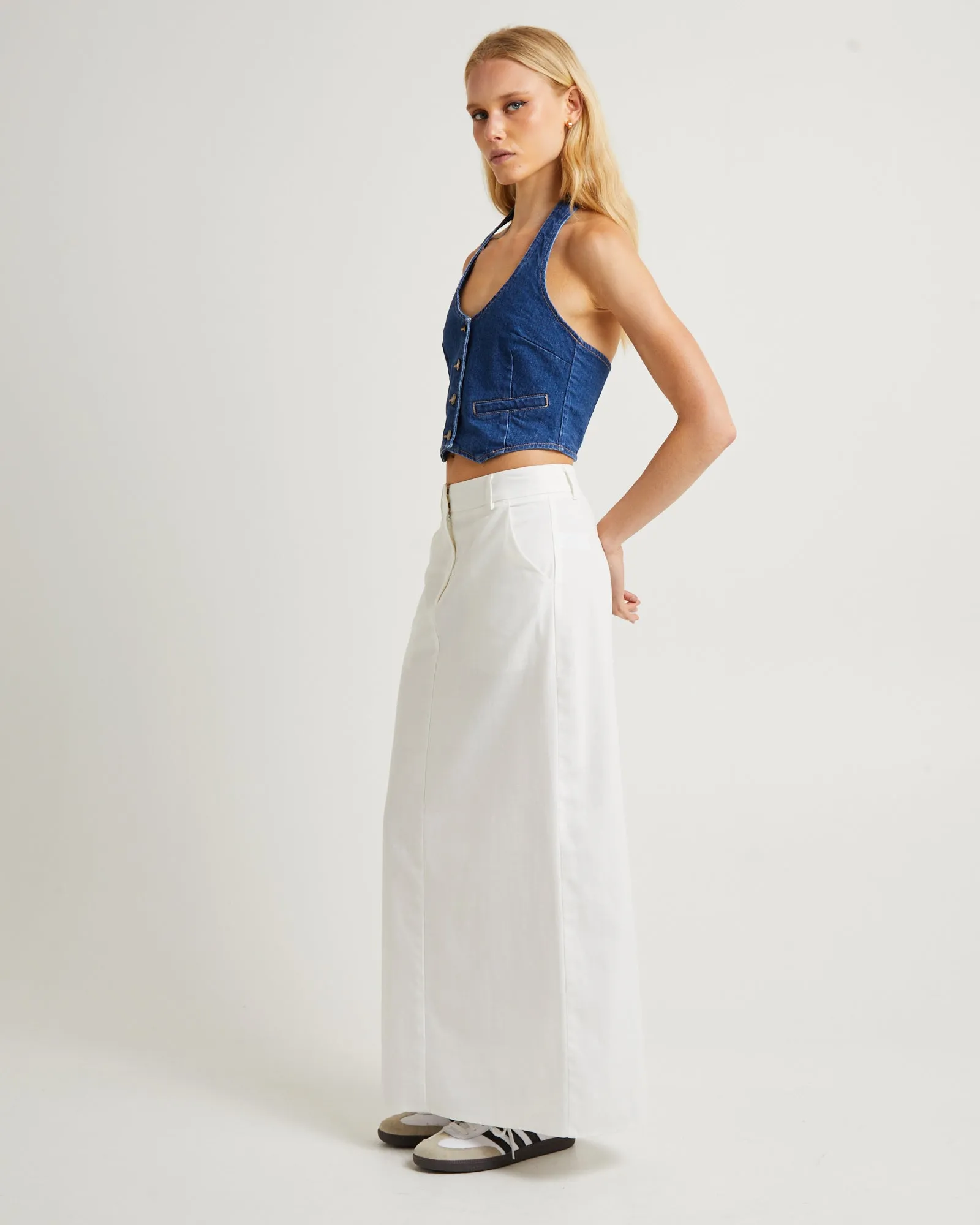 Halter Denim Vest Stone Organic