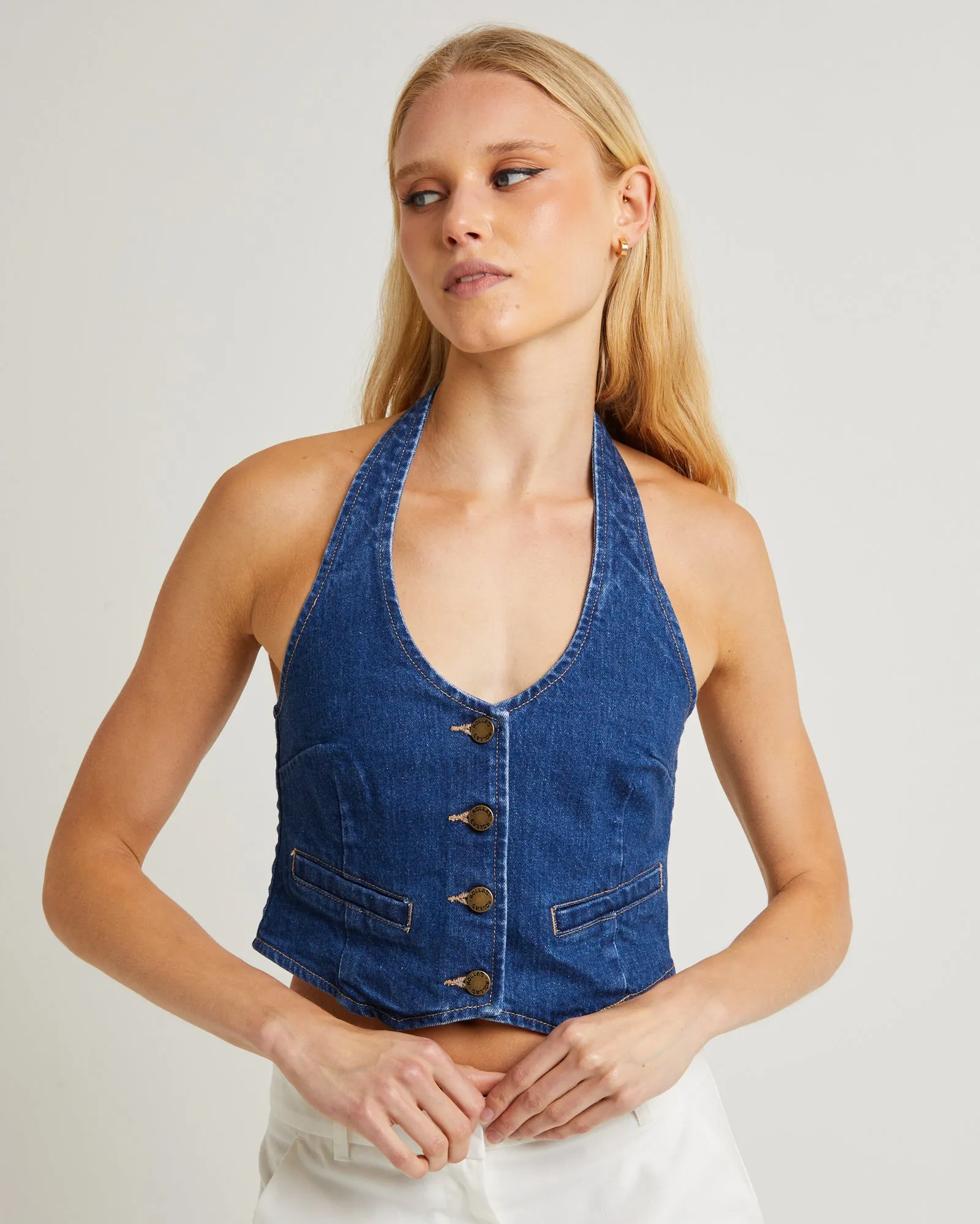 Halter Denim Vest Stone Organic