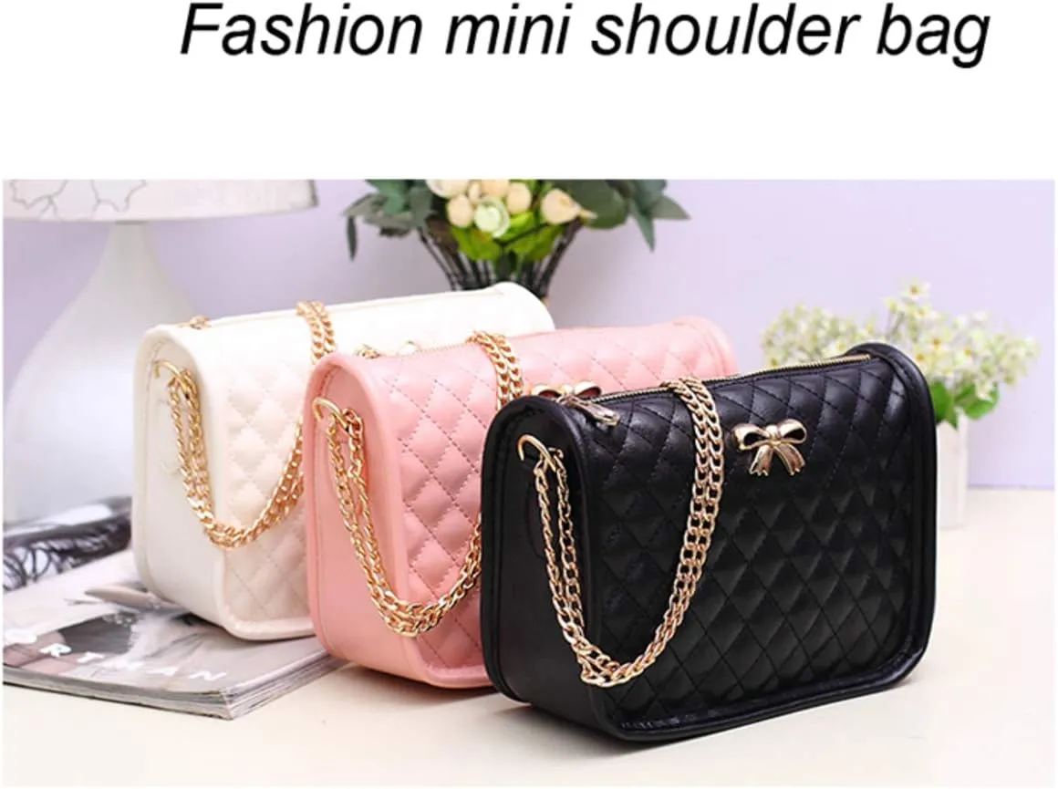 Hanbella Crossbody Purse for Women - Cute Quilted Leather Shoulder Bag with Gold Chain Strap for Teen Girls - Womens Clutch