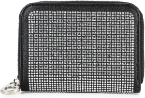 Handbag Express Rhinestone Design Zip Around Petite Wallet (Black-Dots)