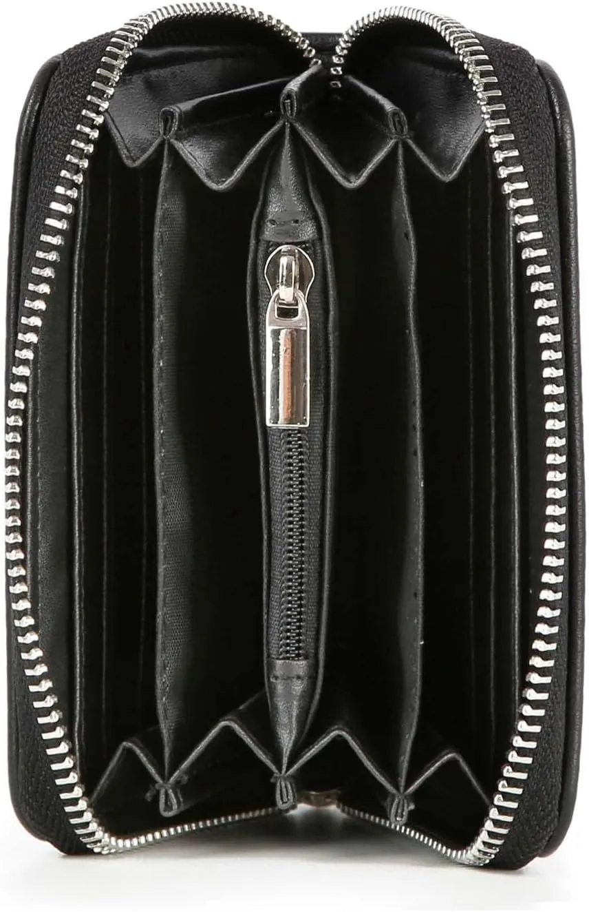 Handbag Express Rhinestone Design Zip Around Petite Wallet (Black-Dots)