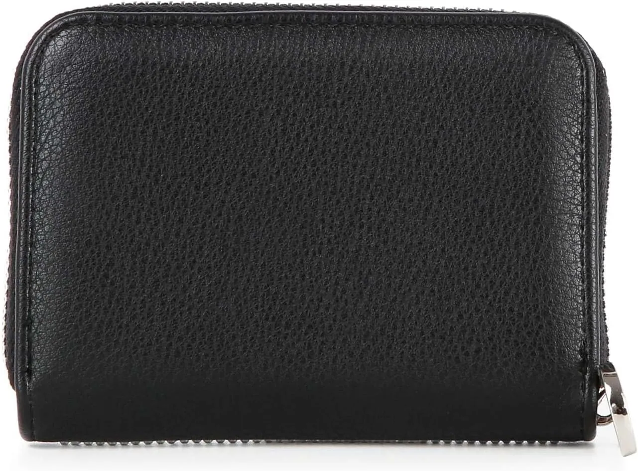Handbag Express Rhinestone Design Zip Around Petite Wallet (Black-Dots)