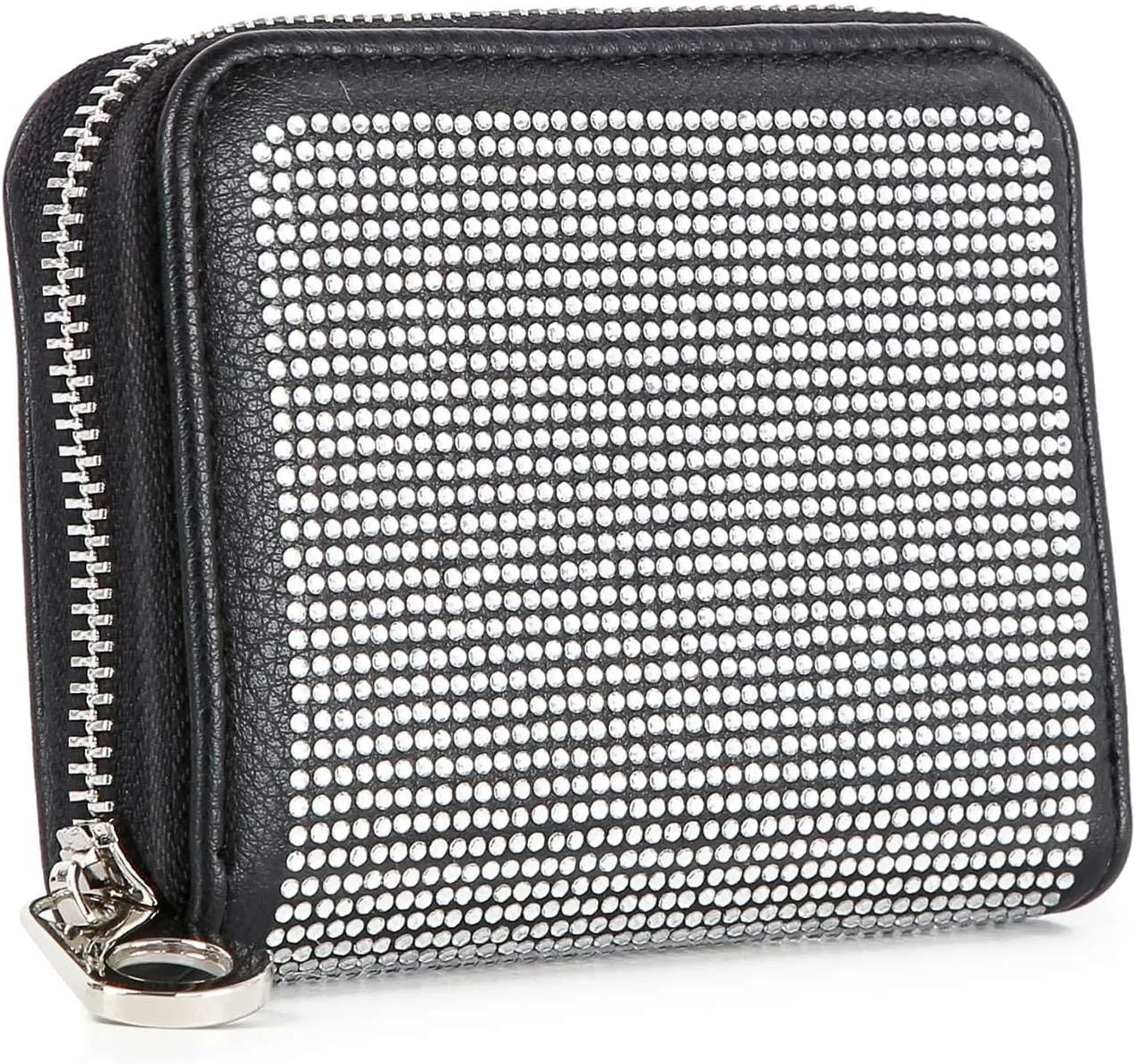 Handbag Express Rhinestone Design Zip Around Petite Wallet (Black-Dots)