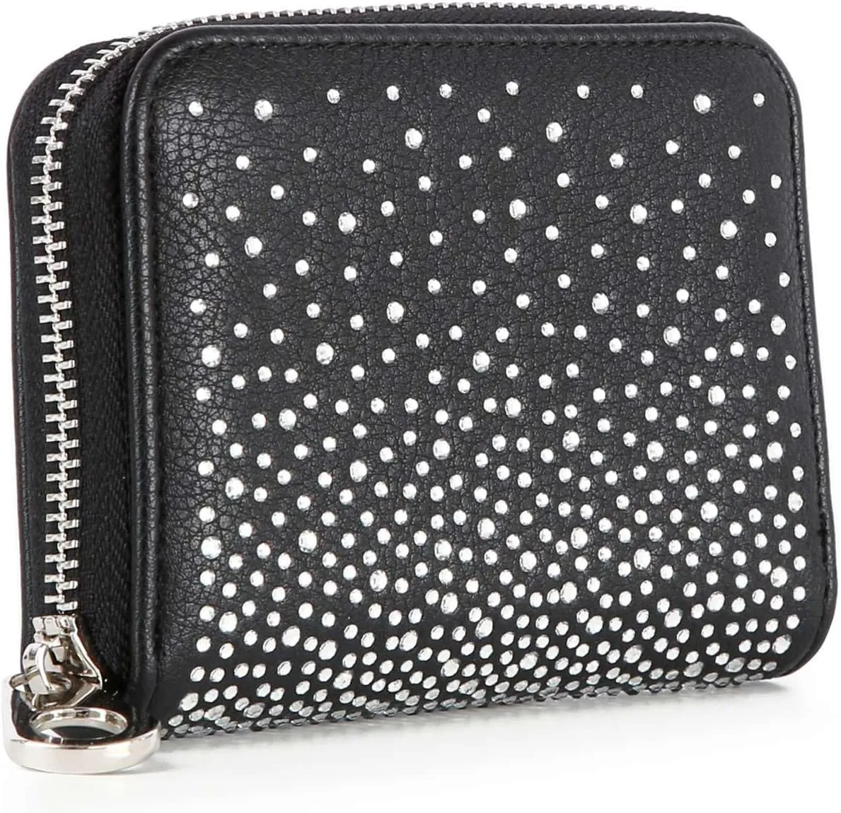Handbag Express Rhinestone Design Zip Around Petite Wallet (Black-Stardust)