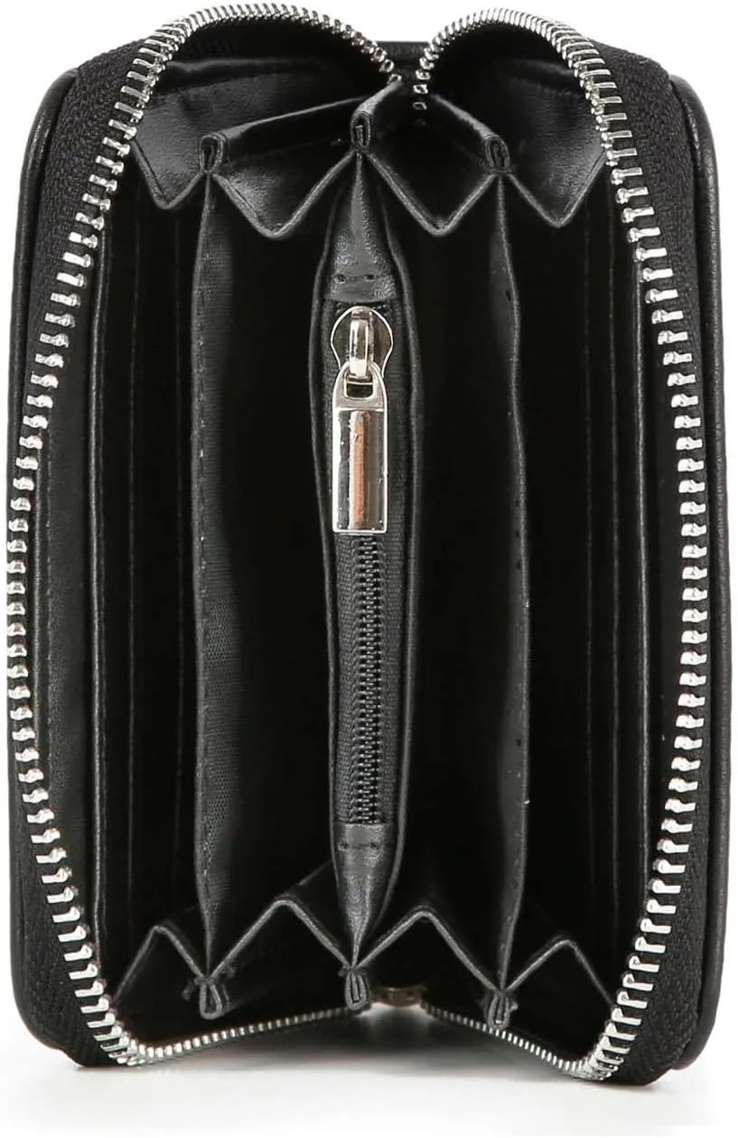 Handbag Express Rhinestone Design Zip Around Petite Wallet (Black-Stardust)