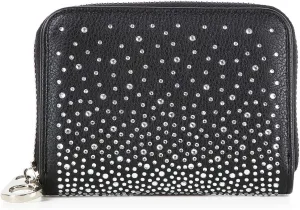 Handbag Express Rhinestone Design Zip Around Petite Wallet (Black-Stardust)