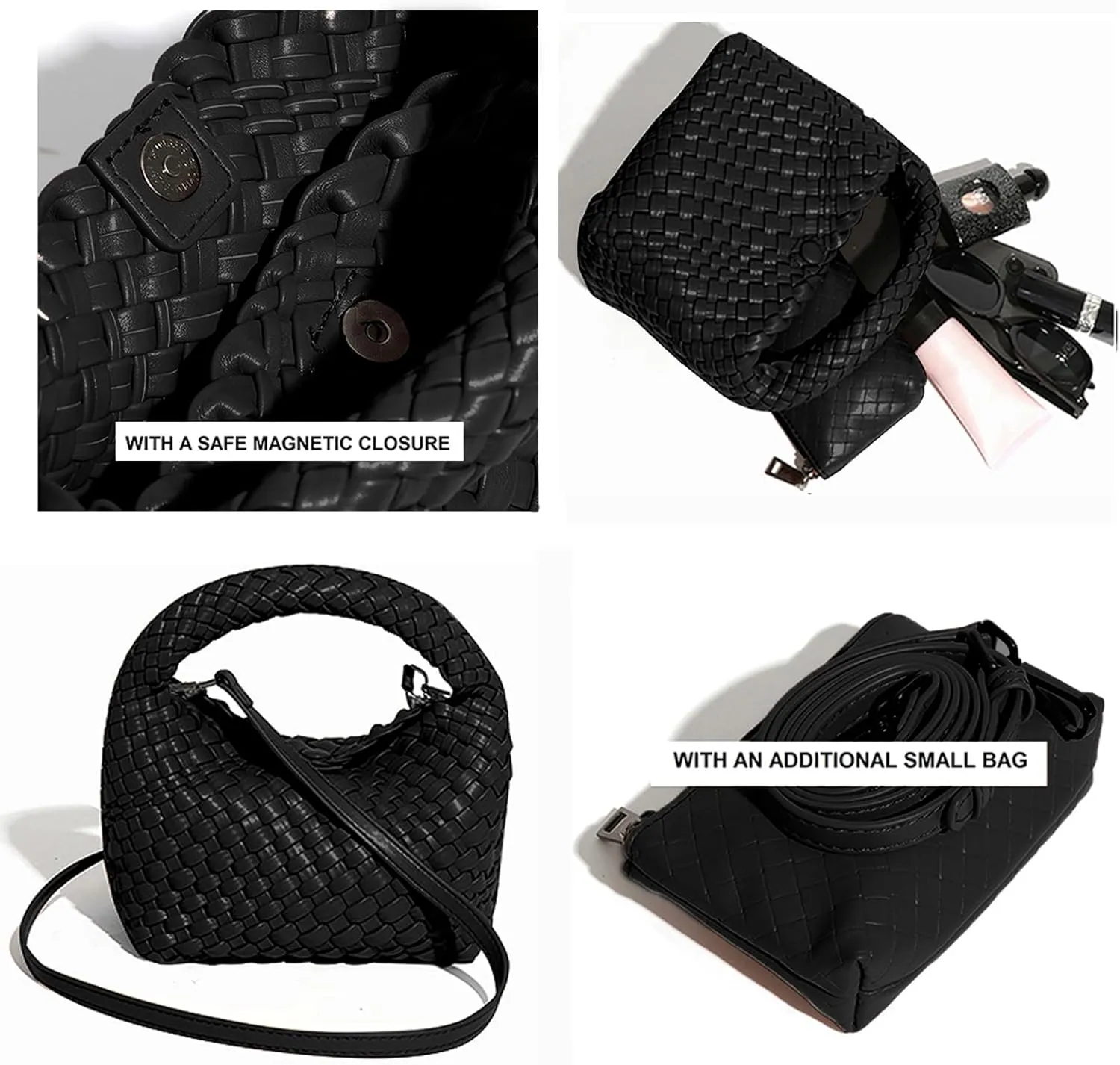 Handbags for Women Weave Vegan Leather Tote Bag With Pocket Wallet Purse Hand bag Crossbody Strap Small Bag With Compartment