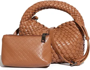 Handbags for Women Weave Vegan Leather Tote Bag With Pocket Wallet Purse Hand bag Crossbody Strap Small Bag With Compartment