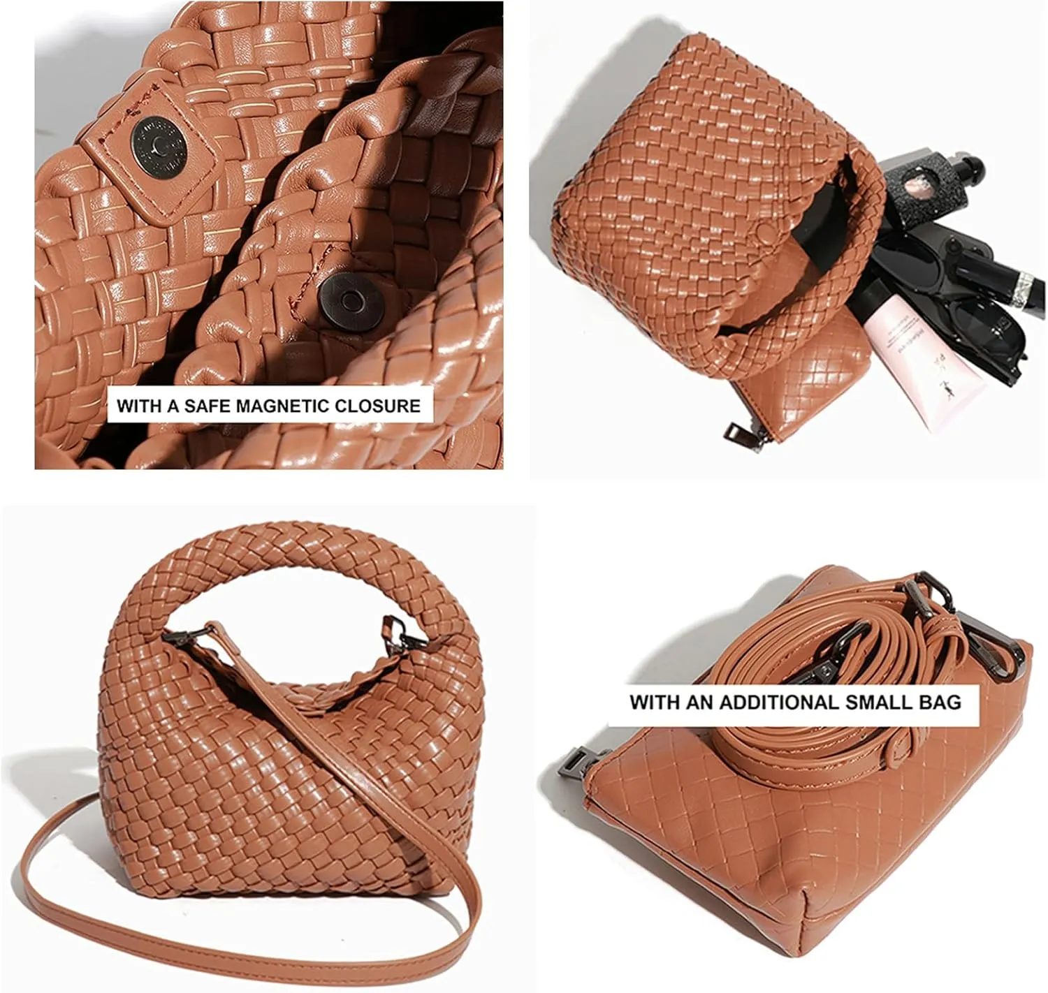 Handbags for Women Weave Vegan Leather Tote Bag With Pocket Wallet Purse Hand bag Crossbody Strap Small Bag With Compartment