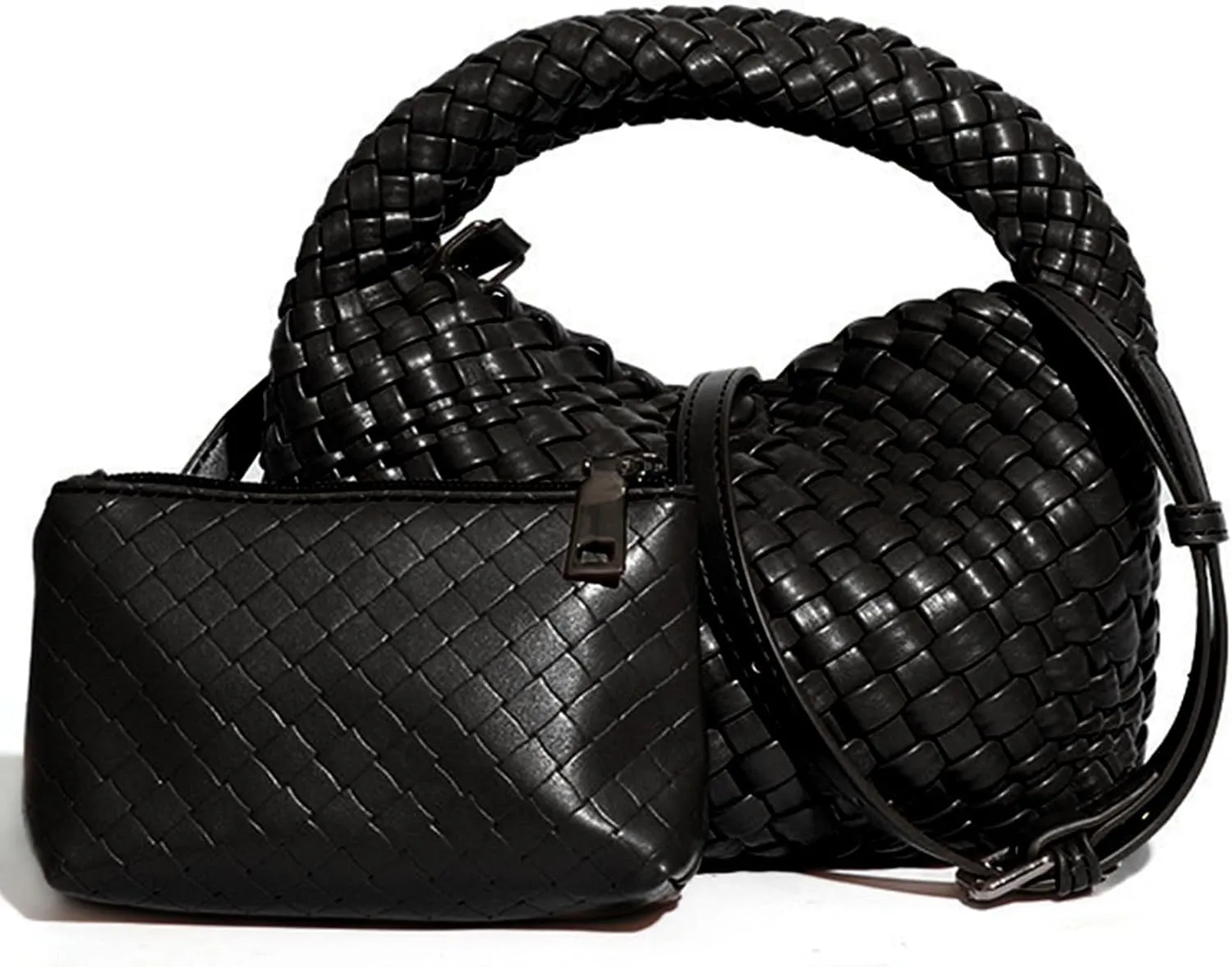 Handbags for Women Weave Vegan Leather Tote Bag With Pocket Wallet Purse Hand bag Crossbody Strap Small Bag With Compartment